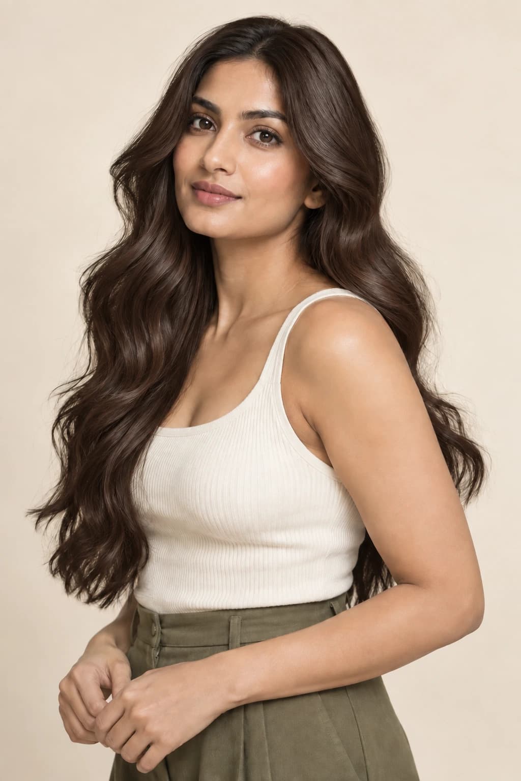 Illustrative portrait showing chocolate hair